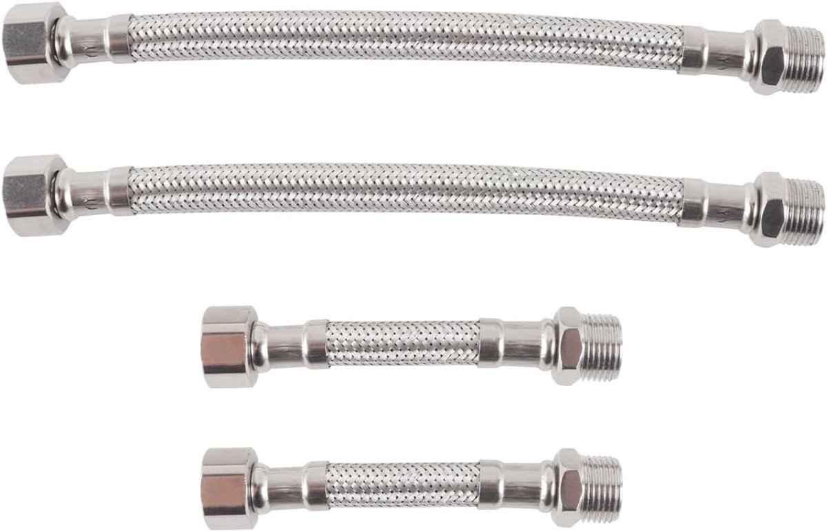 Flexibele kraan slang 3/8 inch - RVS versterkt - 4 stuks - Voor keuken en badkamer - ShopVlot