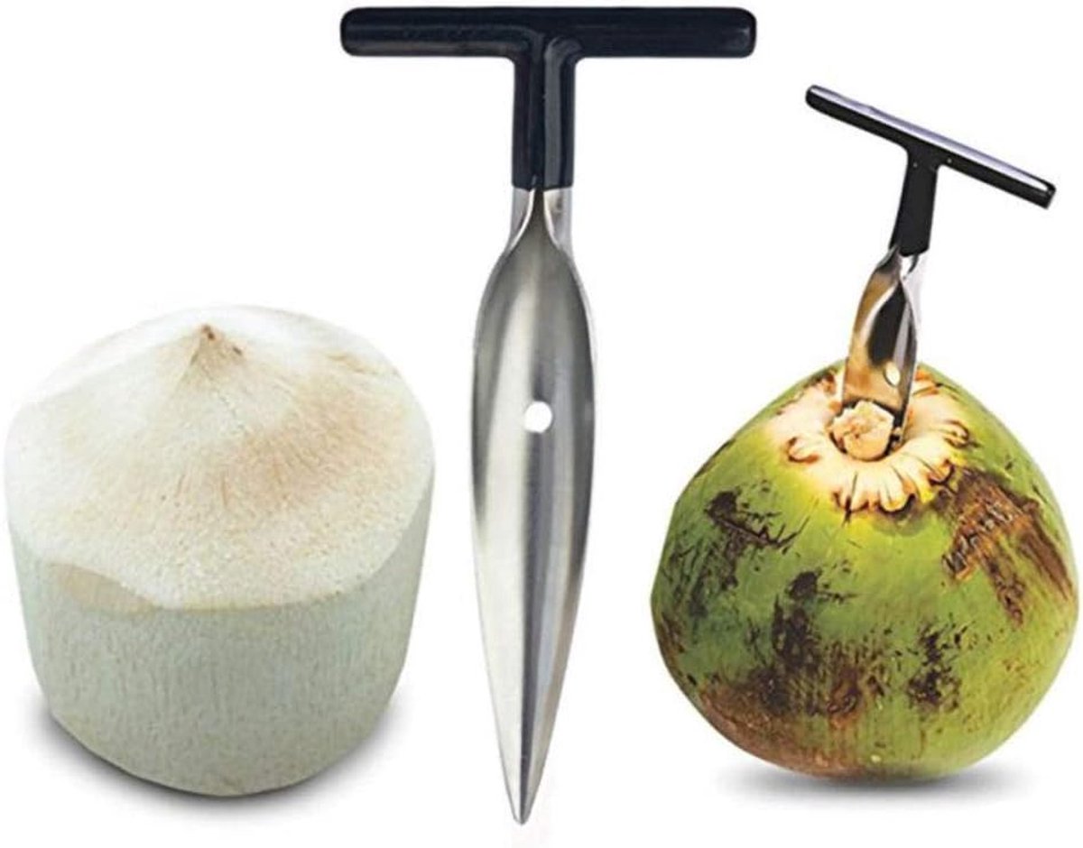 Coconut opener roestvrij staal - zwart - eenvoudig in gebruik - ideaal voor verse kokosnootwater - ShopVlot