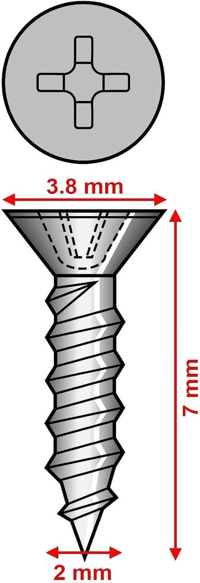 Mini schroefjes 2.0x7 mm - verzonken - bronskleur - ideaal voor precisiewerk - ShopVlot