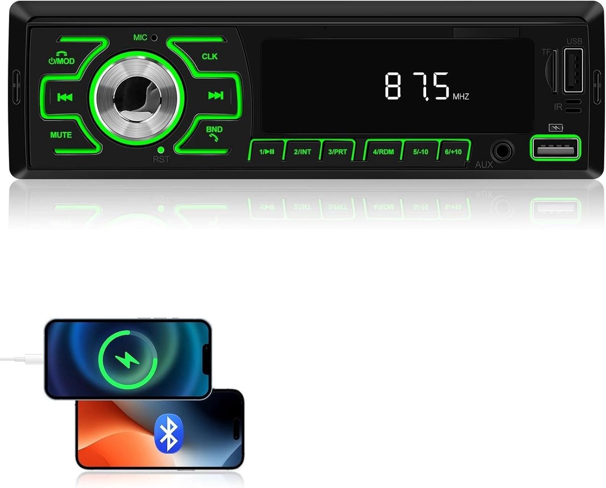 Autoradio - Zwart - DIN Formaat - Bluetooth met FM Radio en Meerdere Ingangen - Voor Auto's
