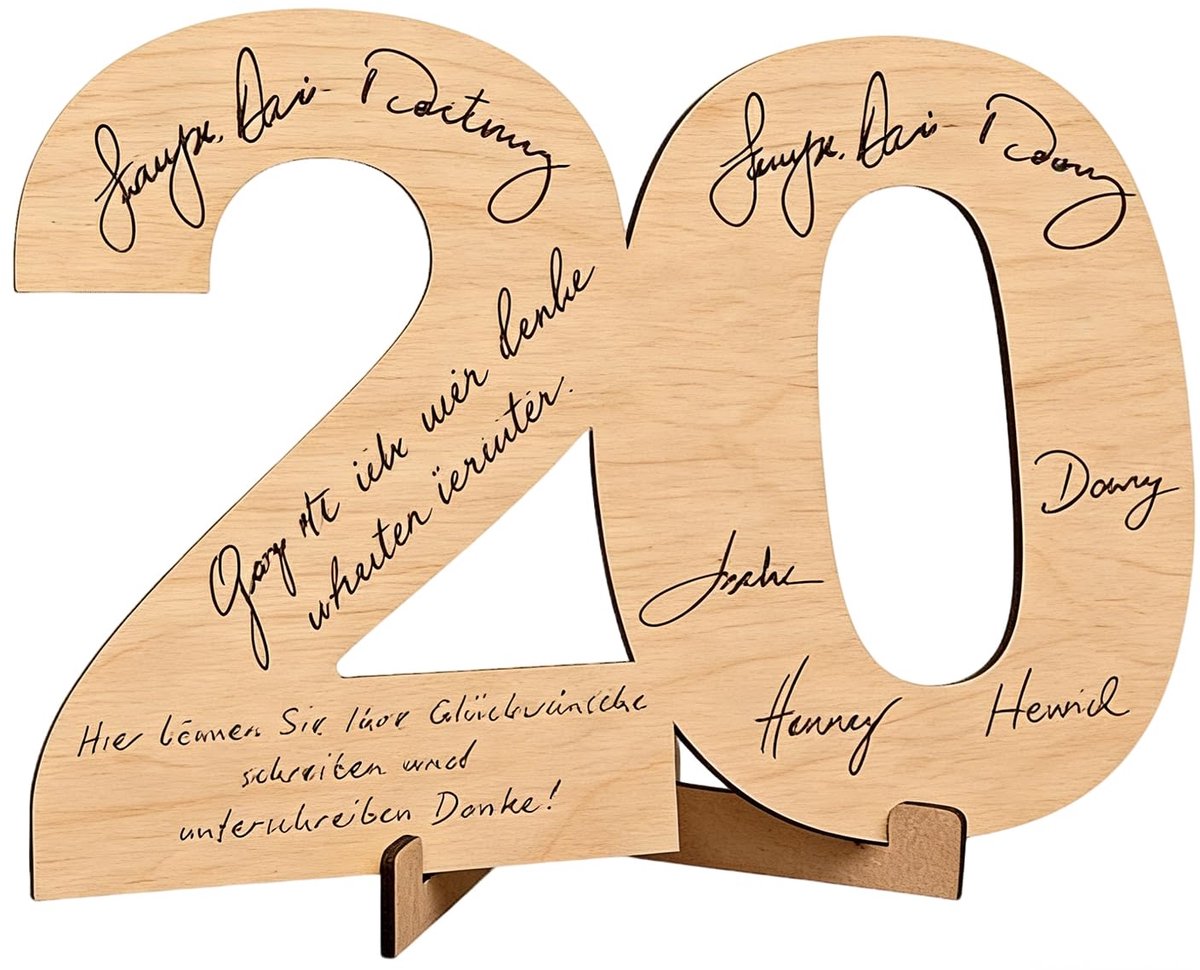 AHEZQILU Verjaardagskaart 20 jaar van hout, origineel cadeau, Happy Birthday, decoratie 20e verjaardag, met standaard - ShopVlot