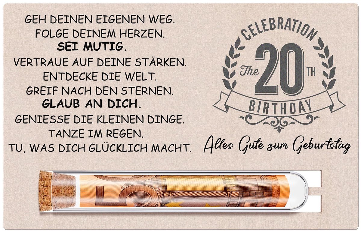 Otuuz Geldgeschenken 20e verjaardag cadeau voor meisjes jongens cadeauset bevat houten kaart voor de 20e verjaardag en - ShopVlot