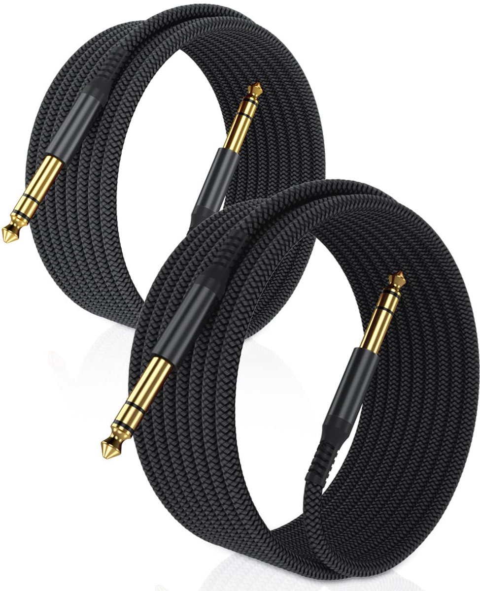 RUXELY 6.35mm TRS Guitar Cable 2M 2-Pack,1/4" Jack Stereo Audio - ShopVlot