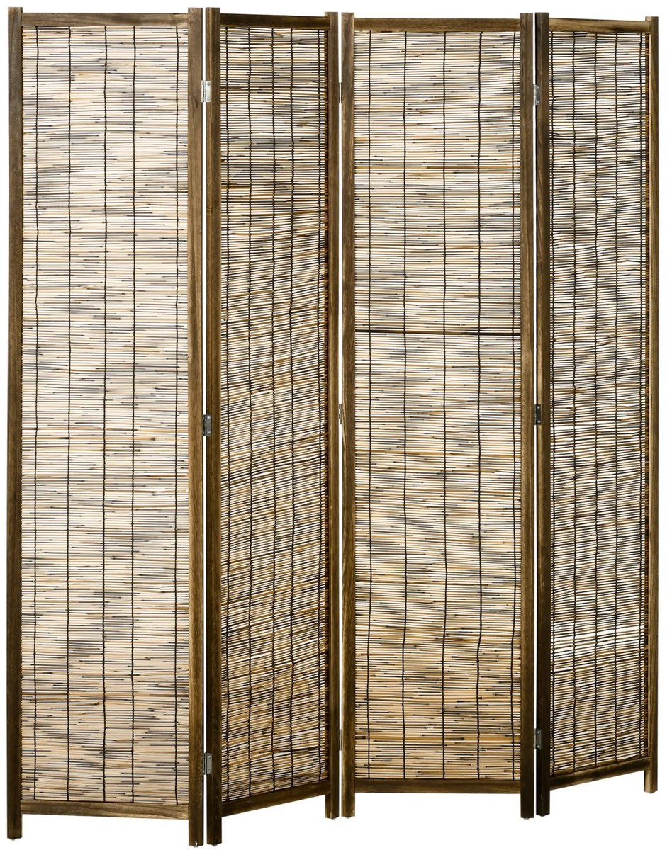 ITRONIQ Kamerscherm 4 Panelen - Opvouwbare Scheidingswand 160 x 170 cm - Privacyscherm van Hout en Riet - Ruimteverdeler - Bruin