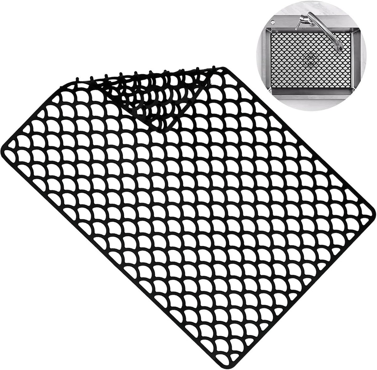 45,5 x 31,5 cm, gootsteenmat van siliconen, zwarte gootsteenmat met steunzuilen, voor afdruipen, demping en - ShopVlot