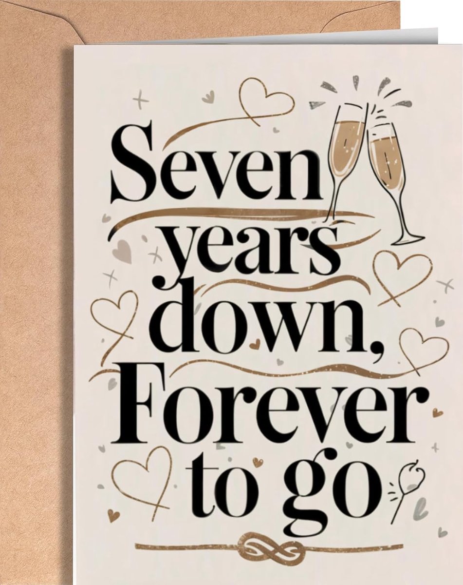 Greeting Cards for Everyone 7 Year Birthday Card for Man or Woman, Seven Year Birthday Wedding Card, 5x7 inch - ShopVlot