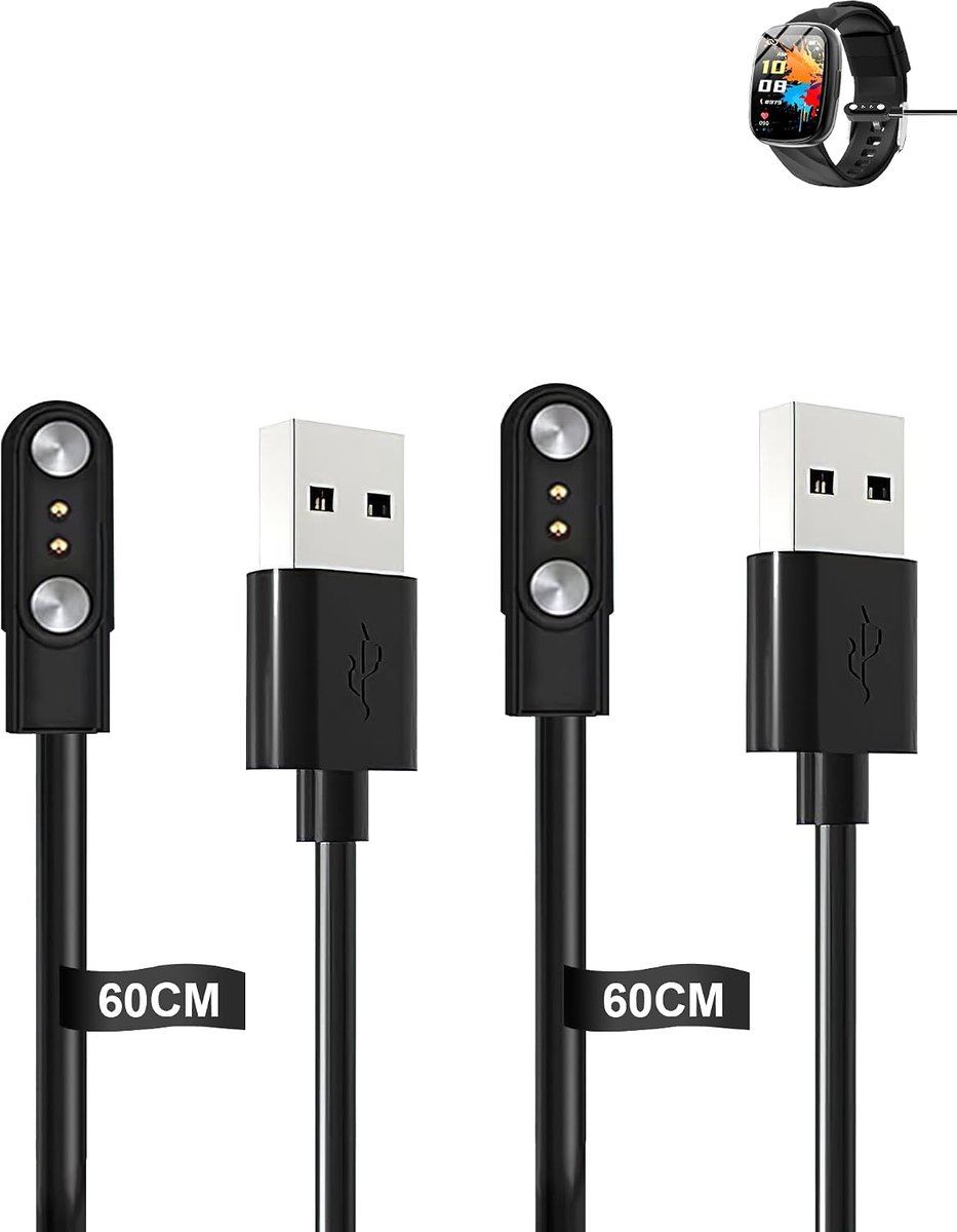 (2 stuks) kabel voor Ucani S60K smartwatch 1,75 inch, yystao stabiele magnetische USB-oplaadkabel compatibel met Ucani - ShopVlot