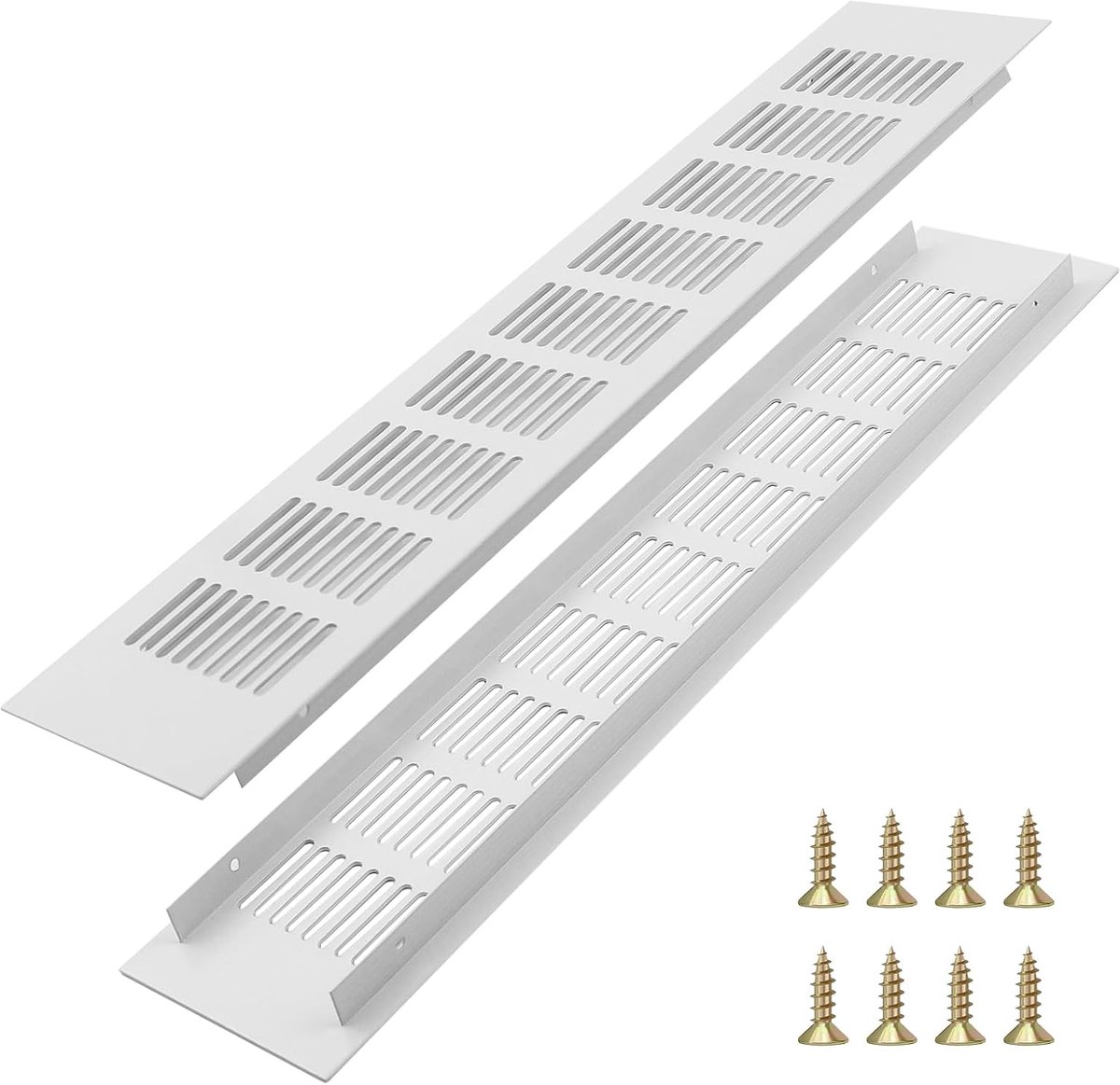 2 stuks ventilatierooster, rechthoekig, 40 cm x 8 cm, ventilatierooster, wit met schroeven, deurventilatierooster - ShopVlot