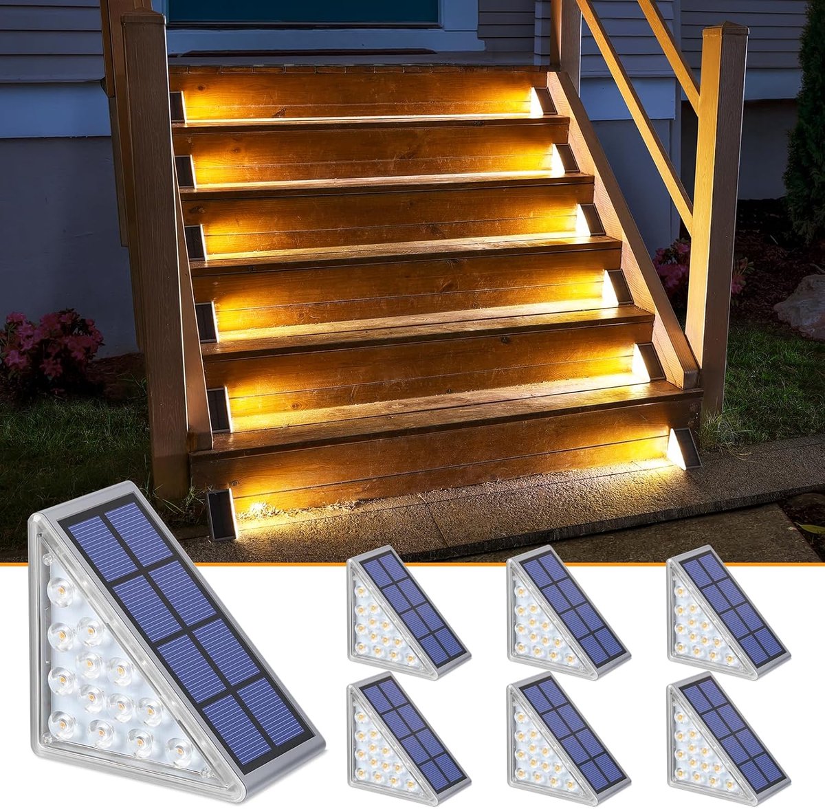 NIORSUN 6 Pieces Outdoor Solar Light for Staircase Outdoor IP67 Waterproof Auto On/Off Warm White LED Solar Lamp for - ShopVlot
