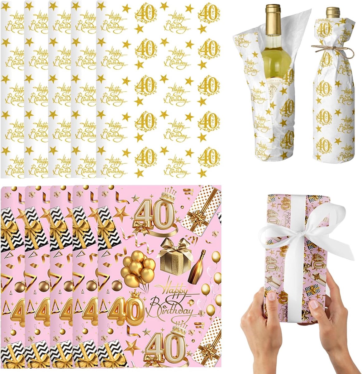 Cadeaupapier set - Roségoud - Geschenkzakje, wenskaart, lint - Perfect voor haar verjaardag - ShopVlot