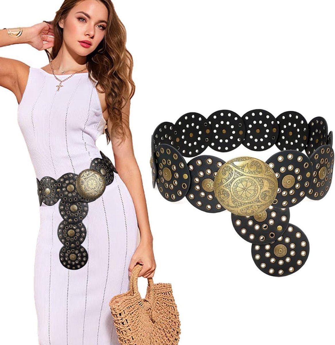 Dames riem brede taille - bohemian western stijl - verstelbare heupriem - statement accessoire voor outfits - ShopVlot