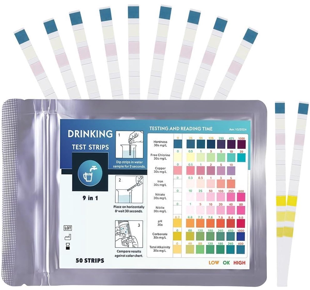 Water teststrips 50 stuks - uitgebreide wateranalyse - pH, hardheid en chloor - snelle resultaten voor thuisgebruik - ShopVlot