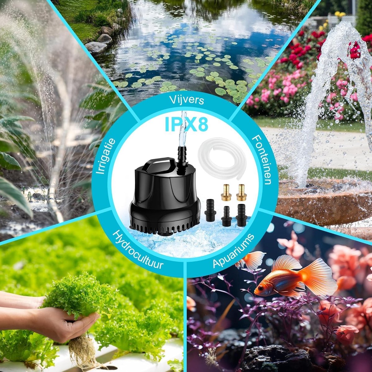 Vijverpomp 25W stille dompelpomp 1500 l/u voor fontein aquarium en tuin met regelbare waterstroom 1,8 m opvoerhoogte thumbnail 4