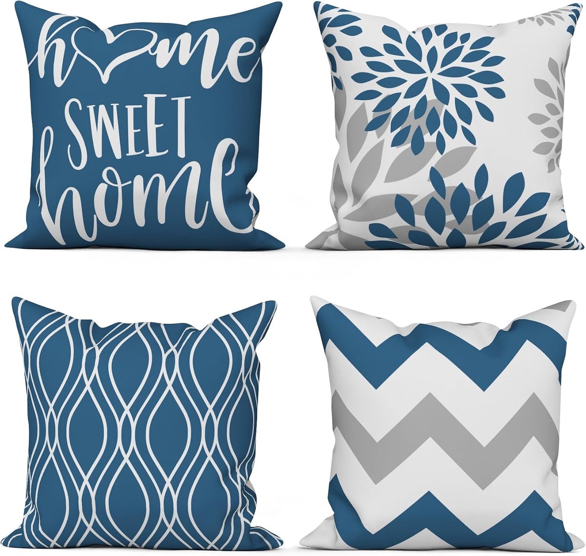 Kussenhoezen 40x40 Set van 4 - Modern marineblauw met geometrisch patroon - Wasbare polyester - ShopVlot