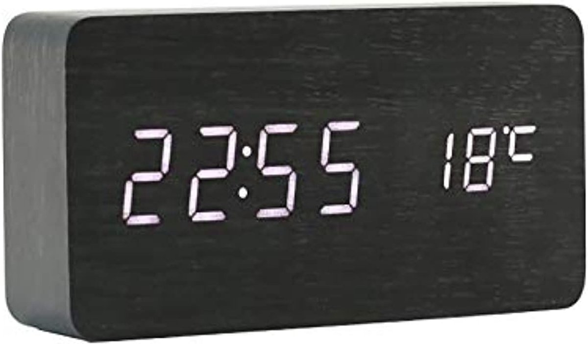 Houten Wekkerradio - Digitale klok met verstelbare helderheid - Groot LED-display - Voor thuis en kantoor - ShopVlot