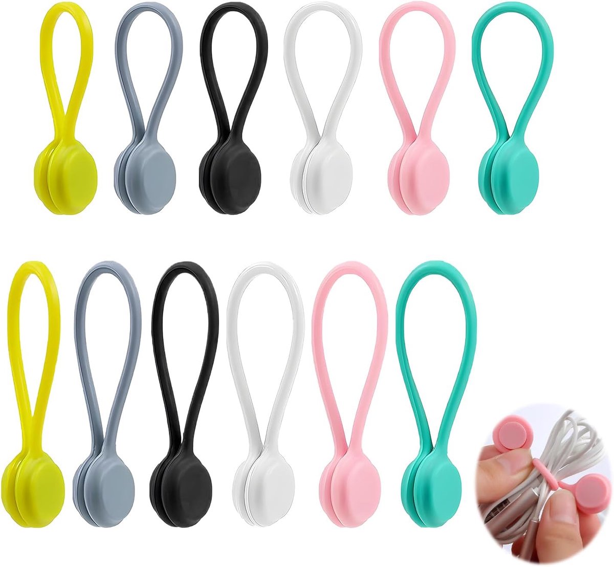 Magnetische kabelbinders 12 stuks - herbruikbaar silicone - multifunctioneel - kabelorganisatie voor thuis en kantoor - ShopVlot