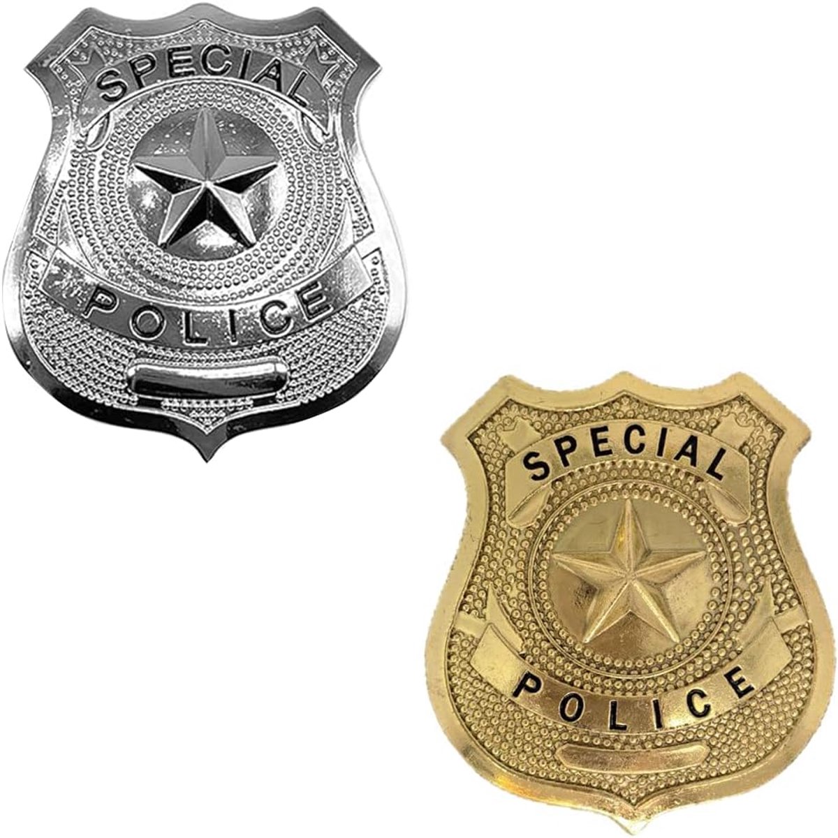 gouden badges 2 stuks - metalen speld - kostuumaccessoires - perfecte aanvulling voor themafeesten - ShopVlot