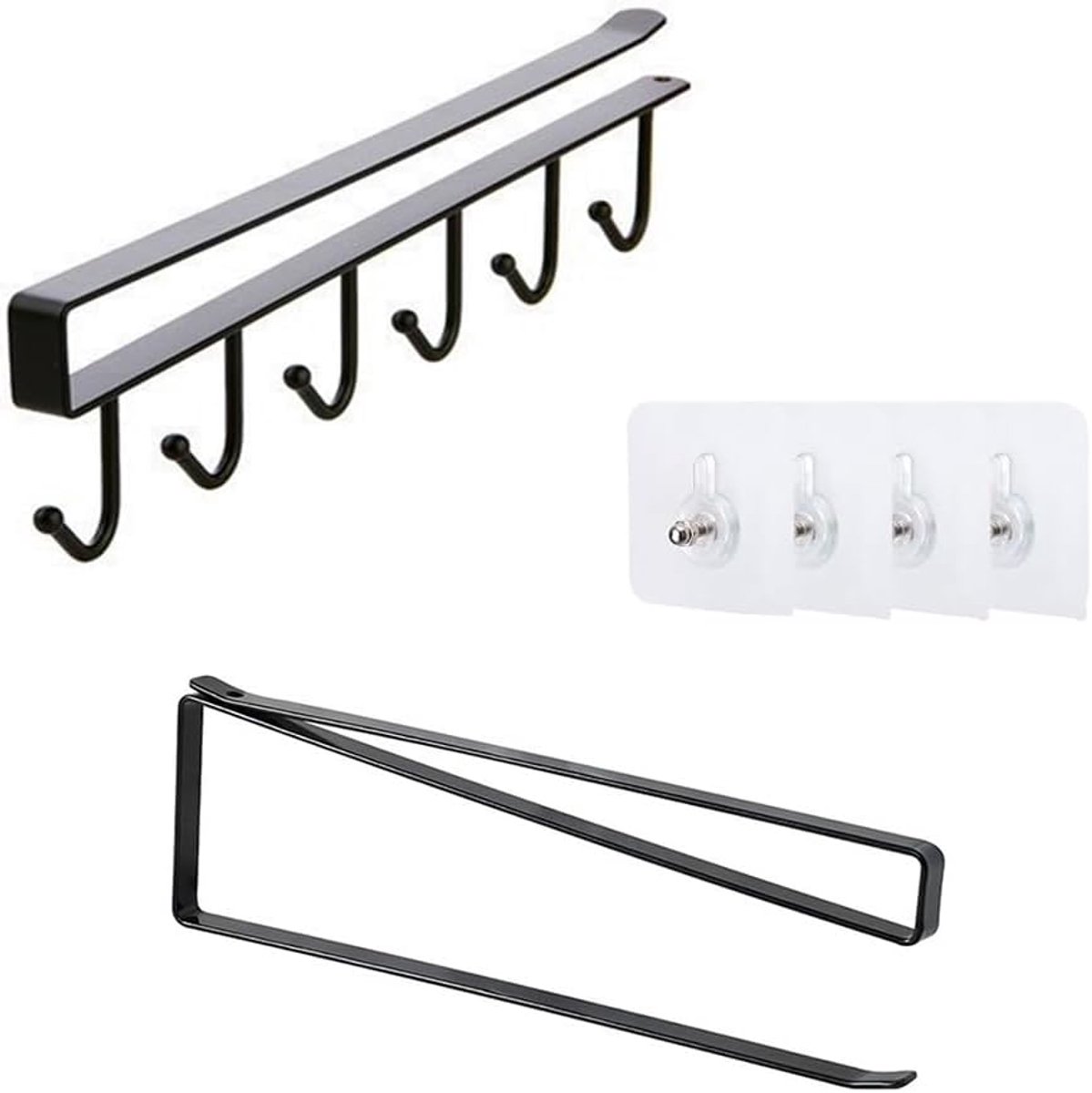 Hangende bekkerhouders set van 2 - zwarte metalen keukenorganizer - ruimtebesparend opbergrek - ShopVlot