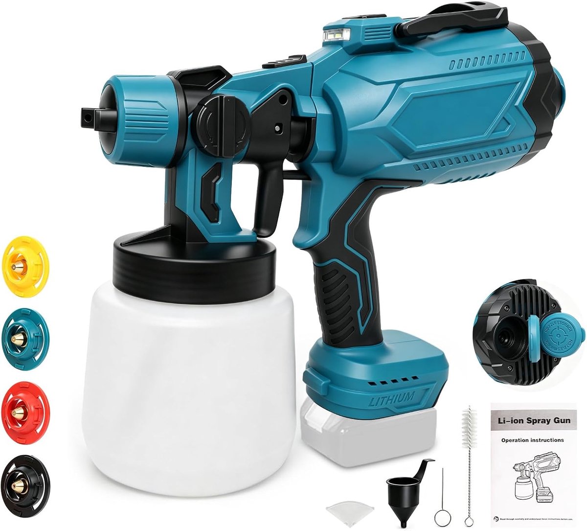 Accu-verfspuitapparaat 200 W - 1 liter reservoir - 4 mondstukken - draadloos en compatibel met Makita - ShopVlot