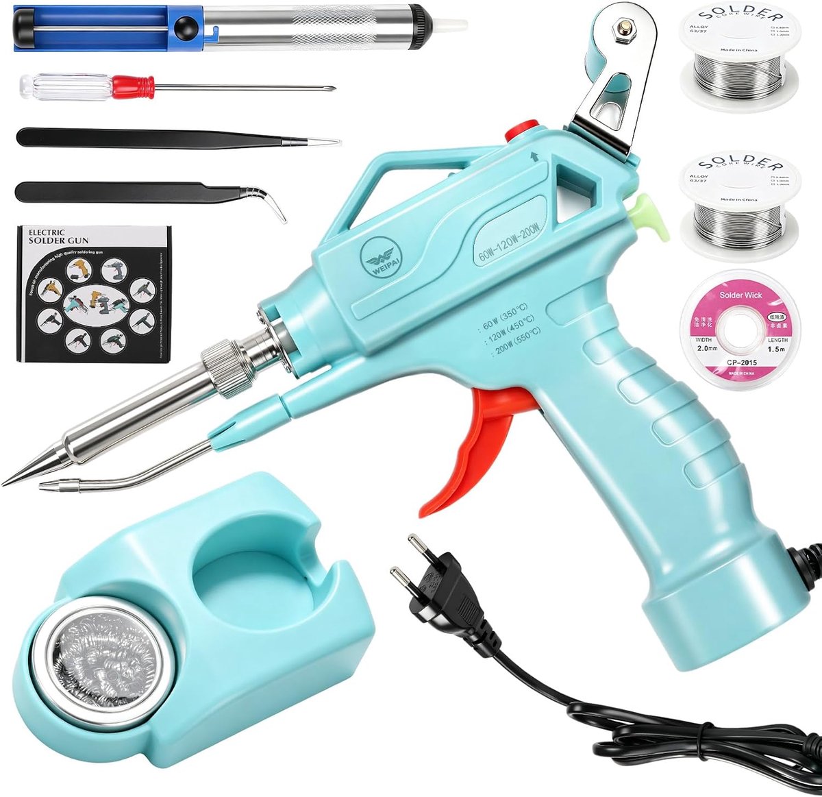 Elektronisch soldeerpistool 200 W - automatisch met desoldeerpomp - pincet en soldeerdraden - ideaal voor autoreparatie - ShopVlot