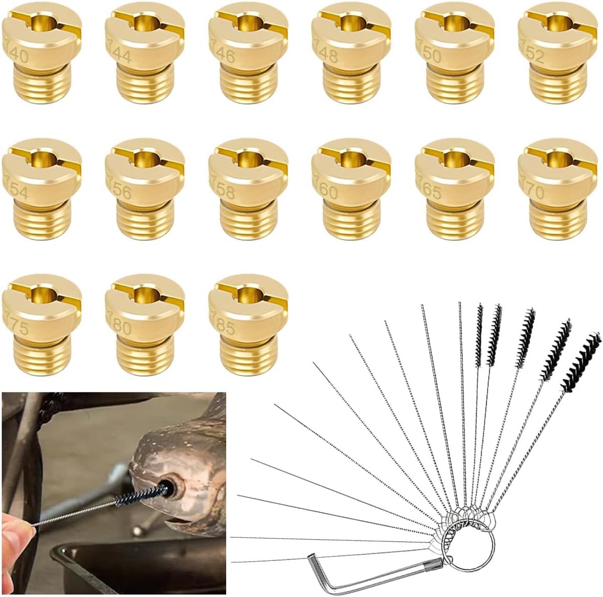 Carburateur nozzle set M4 - 15-delige set - Messing nozzles - Inclusief onderhoudsaccessoires - ShopVlot