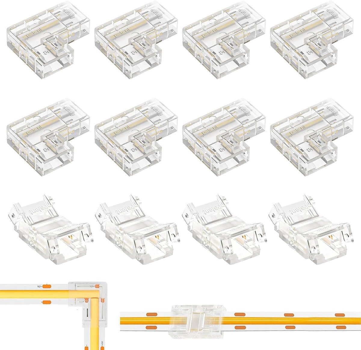 LED strip connectoren 2-polig 8mm - soldeervrij - transparant - directe verbinding voor COB strips - ShopVlot