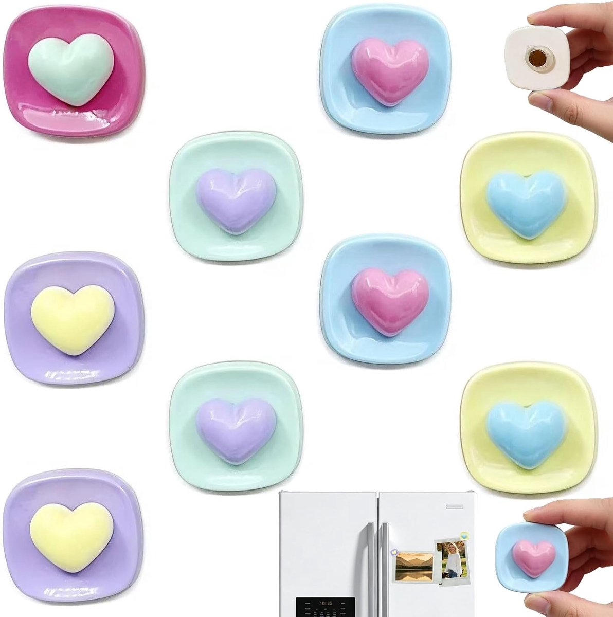 Magneten set hartvorm - 3D macaron design - kleurrijk en stevig - perfect voor whiteboard en koelkast - ShopVlot