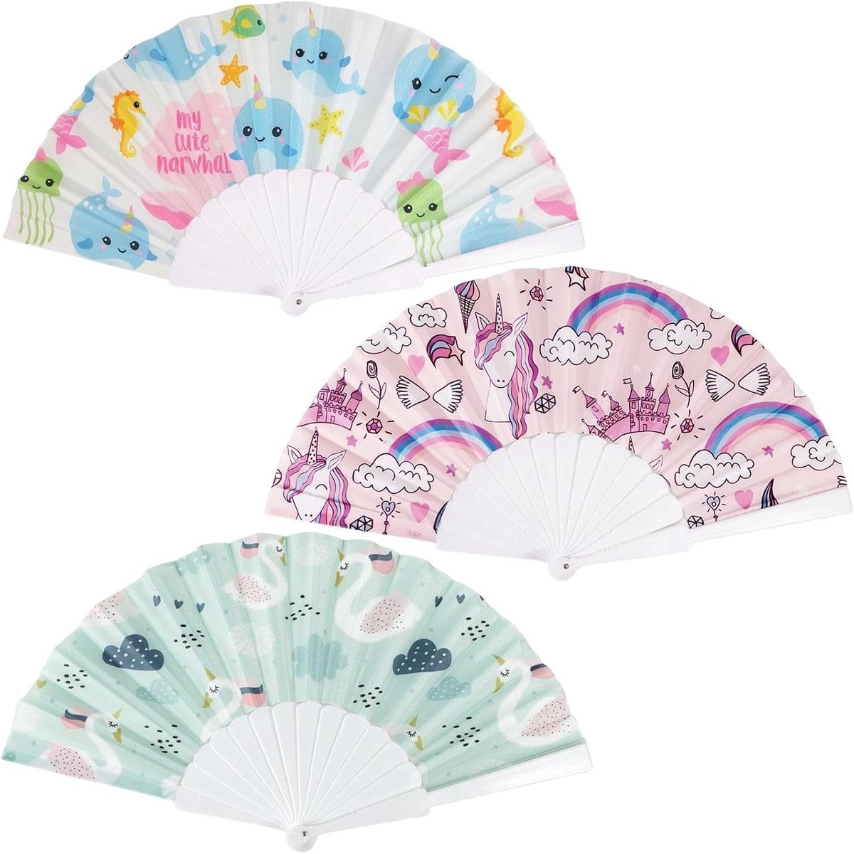 Kinderen handv fans 3 stuks - opvouwbaar - plastic frame - perfect voor zomeruitjes - ShopVlot