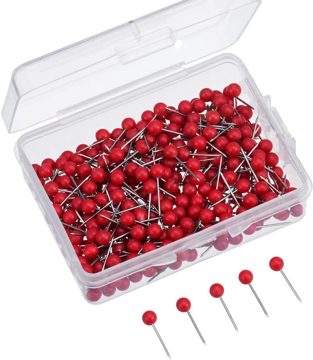 Markeringsstiften ronde kop 15,3 x 4 mm - rode punaises - 300 stuks - perfect voor kaarten - ShopVlot