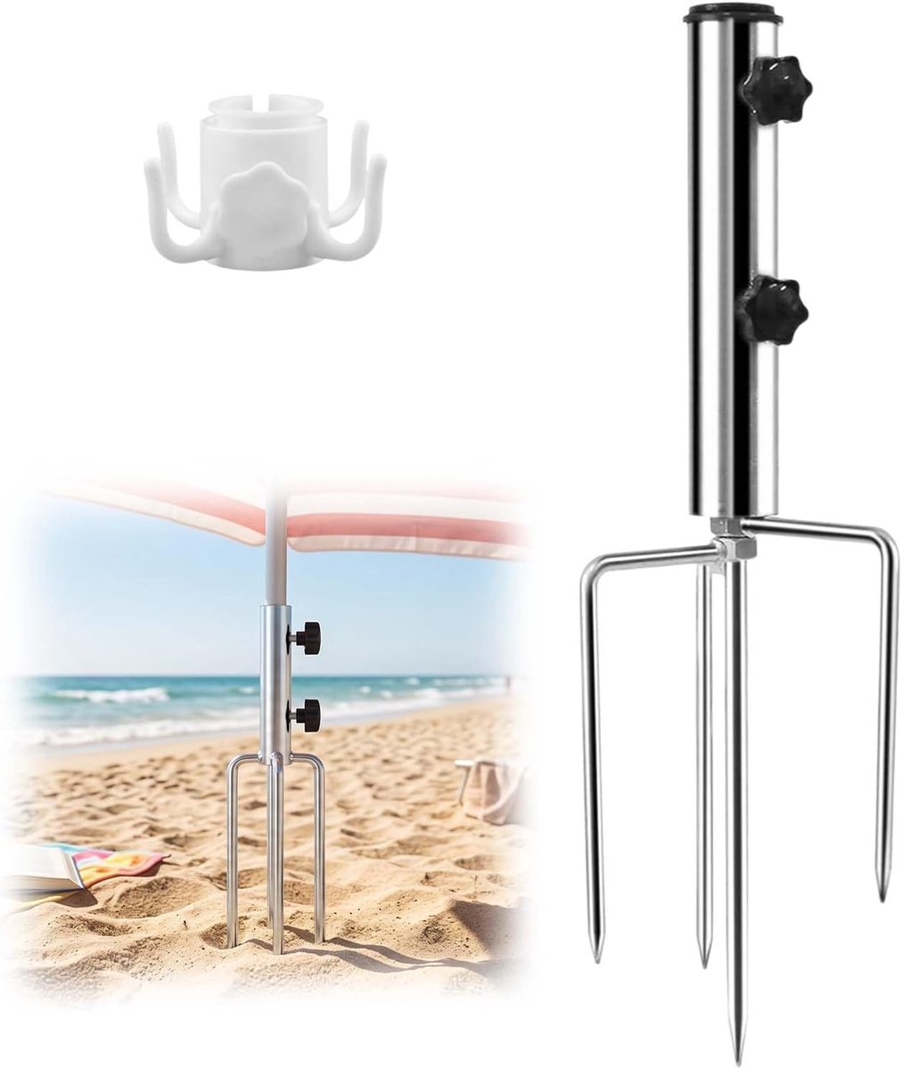 Parasolveranker met haken - metalen constructie - 4 grondpinnen - stabiliteit voor parasols - ShopVlot