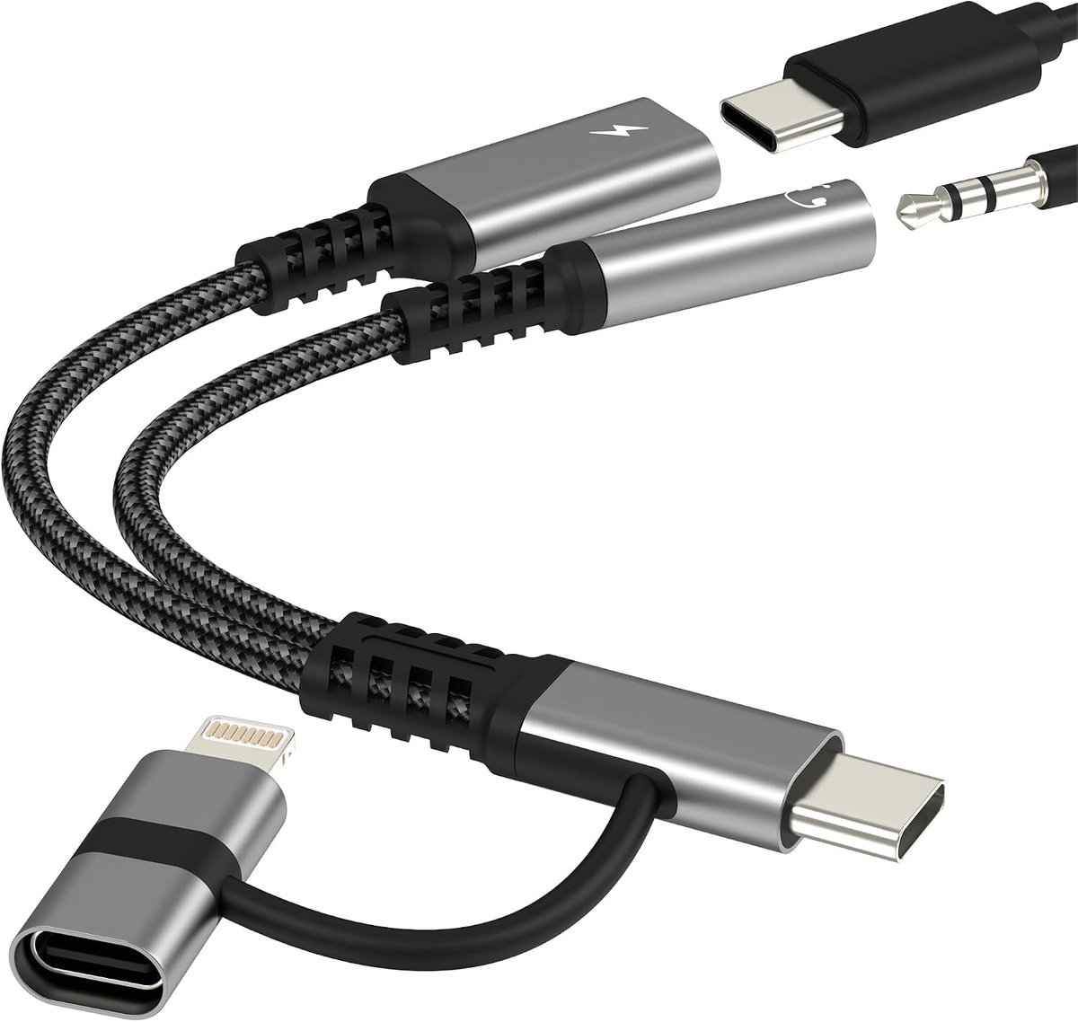 USB C naar jack adapter voor iPhone 17 16 15 14 13 Pro Max Lightning-kabel oplader voor Apple hoofdtelefoonaansluiting - ShopVlot