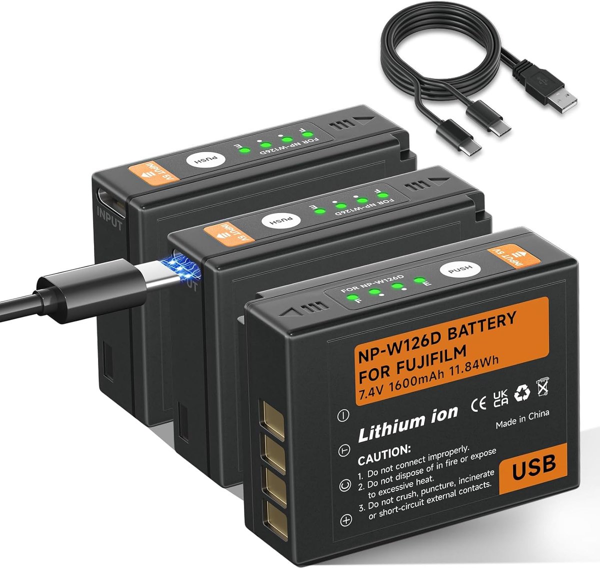 Pack of 3 NP-W126S USB Batteries 1600mAh USB Type-C, Compatible with Fuji - ShopVlot