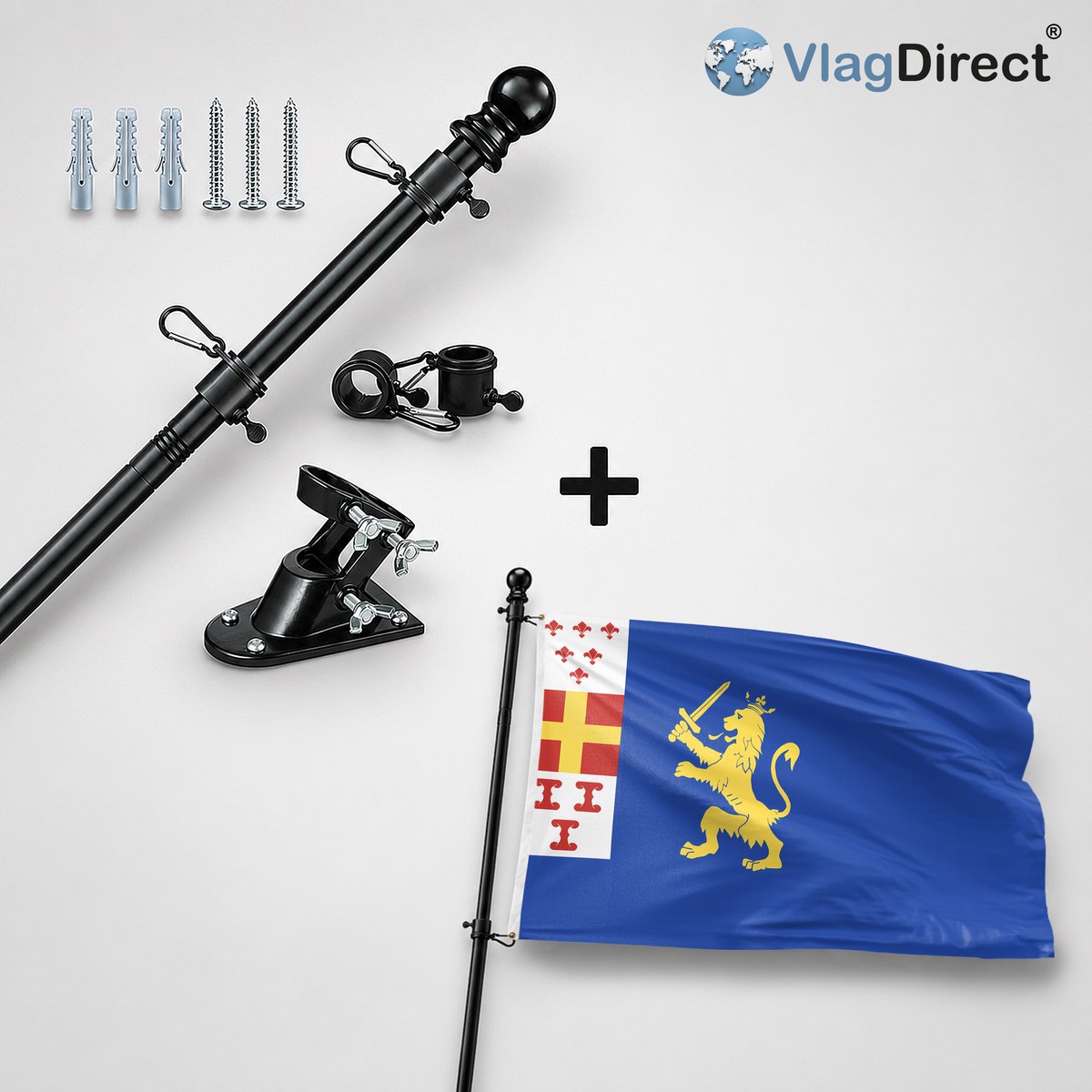 VlagDirect - Compleet vlaggenpakket - Zwarte vlaggenstok inclusief vlaggenstokhouder + Nijkerk vlag - Gemeente Nijkerk vlag - 90 x 150 cm.