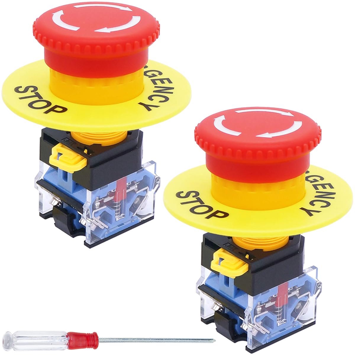 22mm Emergency Stop Push Button Switch 2 NC 10A 440V Red Mushroom Locking for Boat Ship Truck Home Industrial - ShopVlot