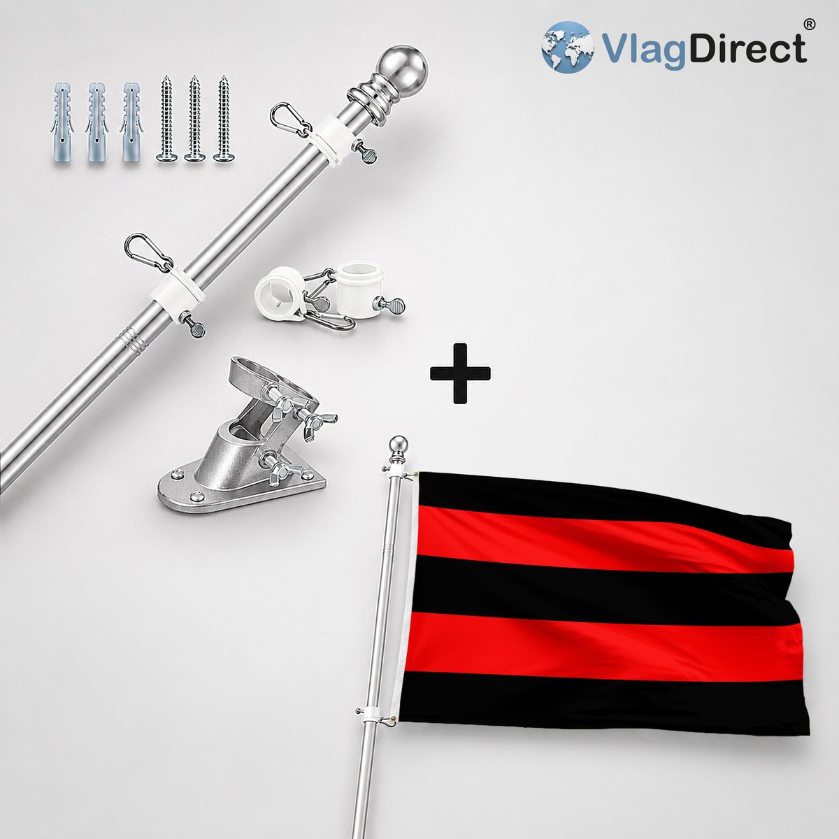 VlagDirect - Compleet vlaggenpakket - Zilveren vlaggenstok inclusief vlaggenstokhouder + Scherpenheuvel-Zichemse vlag - Gemeente Scherpenheuvel-Zichem vlag - 90 x 150 cm.