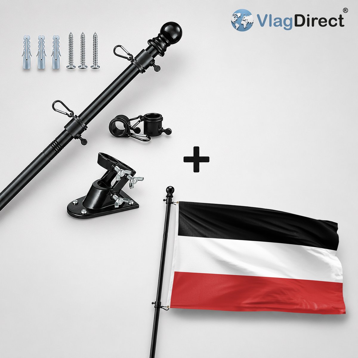 VlagDirect - Compleet vlaggenpakket - Zwarte vlaggenstok inclusief vlaggenstokhouder + Burkinese vlag - Republiek Opper-Volta vlag - 90 x 150 cm.