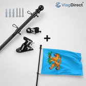 Vlaggenpakket met zwarte stok, houder en vlag van de gemeente Brummen met een oranje leeuw op een blauwe achtergrond.