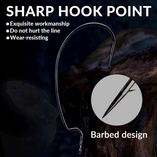 THKFISH 100pcs/box Offset Worm Hook Fishing Hook Set Dropshot Hook Set Rubber Fish Jigs Fishing Kit # 2# 1 1/0 2/0 3/0 - ShopVlot — afbeelding 3
