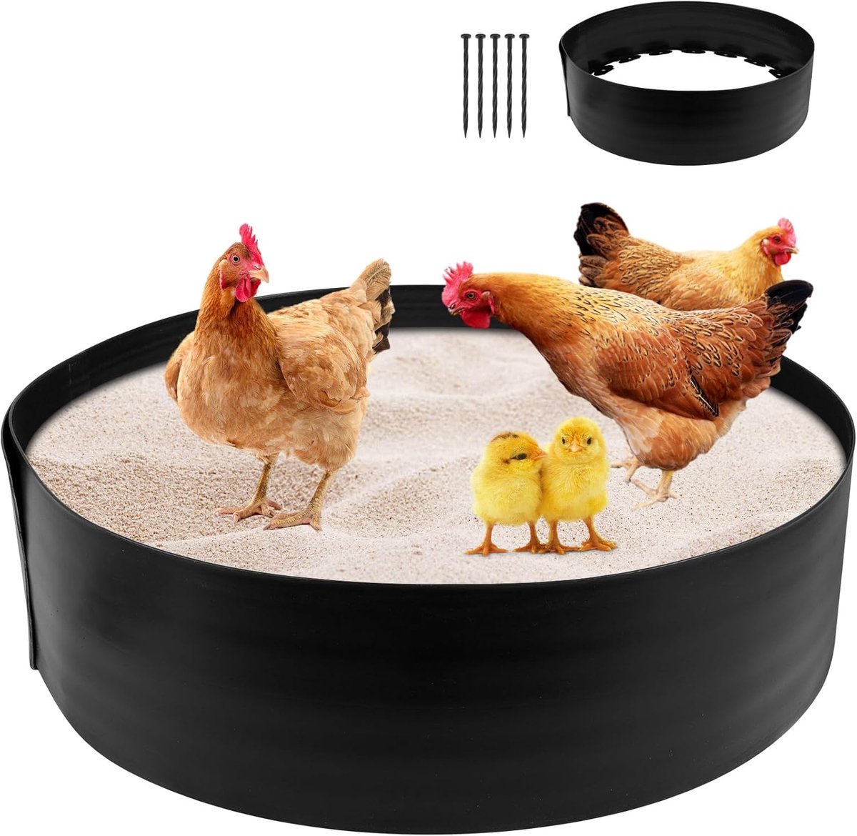 Adjustable chicken sand bath bottomless design max. Ø 25 in PE material, rust-proof dimensionally stable incl. pegs - ShopVlot