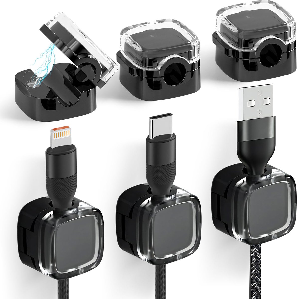 Cable Holders for Desk, 6 Pieces, Cable Holders, Desk, Cable Clips, Cable Management for Desk, Home, Office, Car, Black - ShopVlot