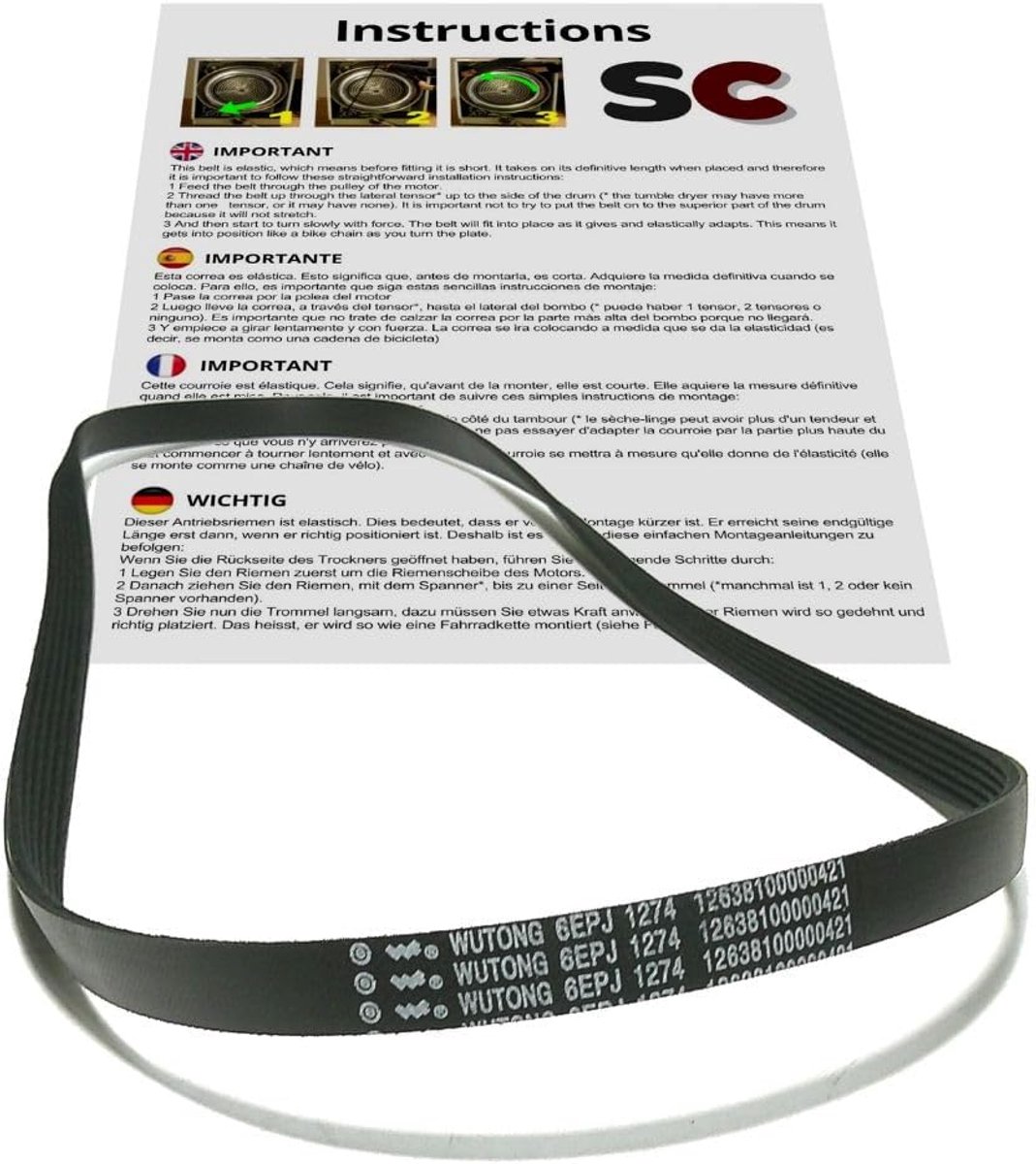 Washing Machine Belt 6EPJ 1274 WUTONG (12638100000421) - ShopVlot