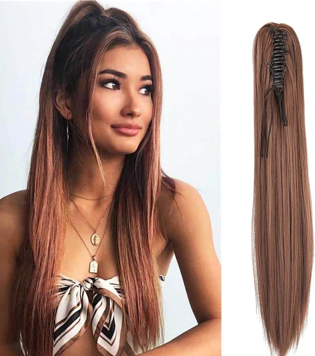 Claw on Ponytail Hairpiece Braid Extension Straight Long Ponytail Extensions Hair Extension Synthetic Ponytail, 50cm - ShopVlot