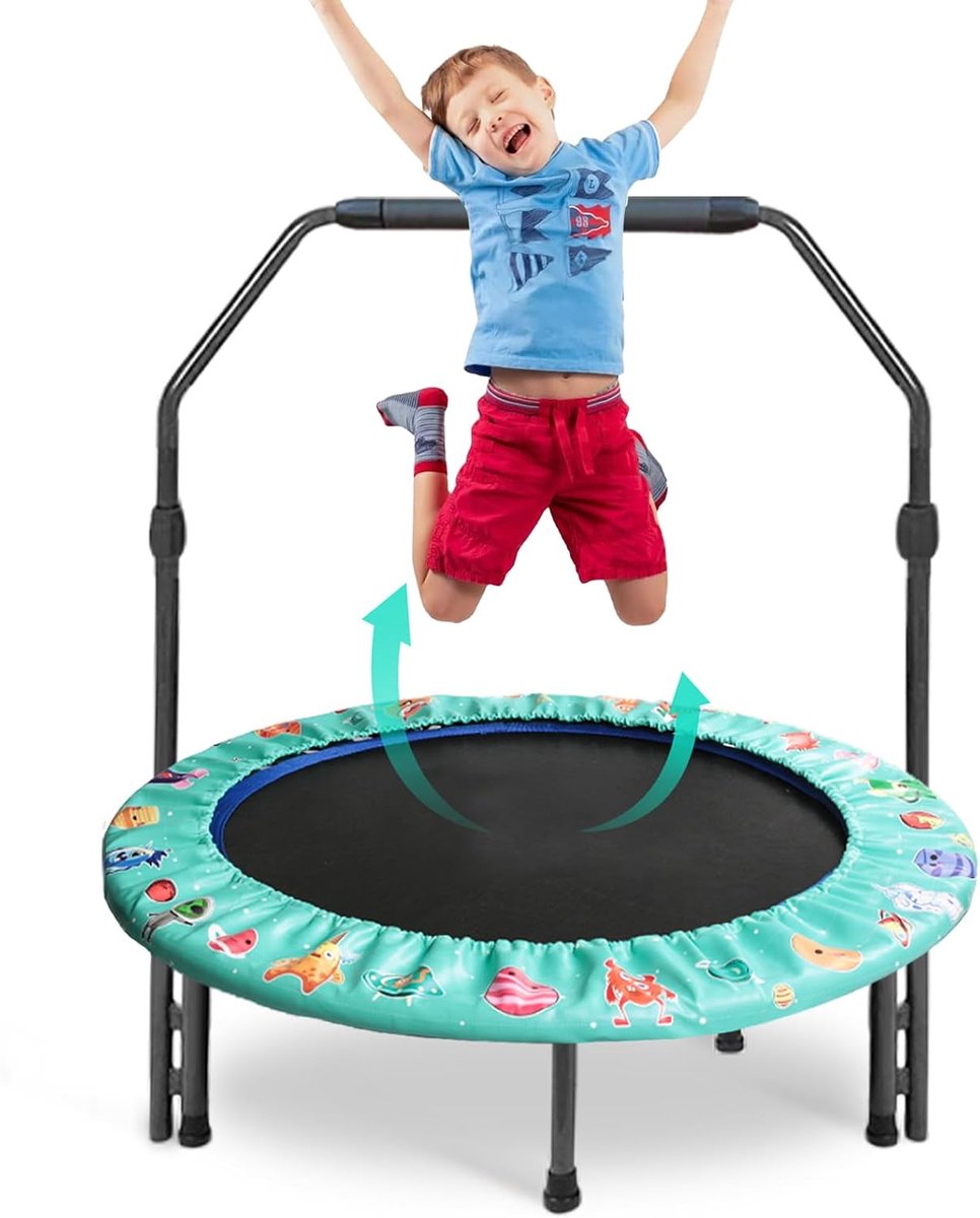 Children's Trampoline Diameter 92 cm Mini Children's Trampoline with Adjustable Handle and Padded Safety Cover, Indoor - ShopVlot