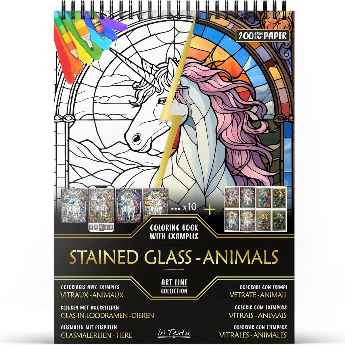 In Textu – Stained Glass Windows - Animals – Coloring Book for Adults and Teens with Inspiring Colored Examples – - ShopVlot