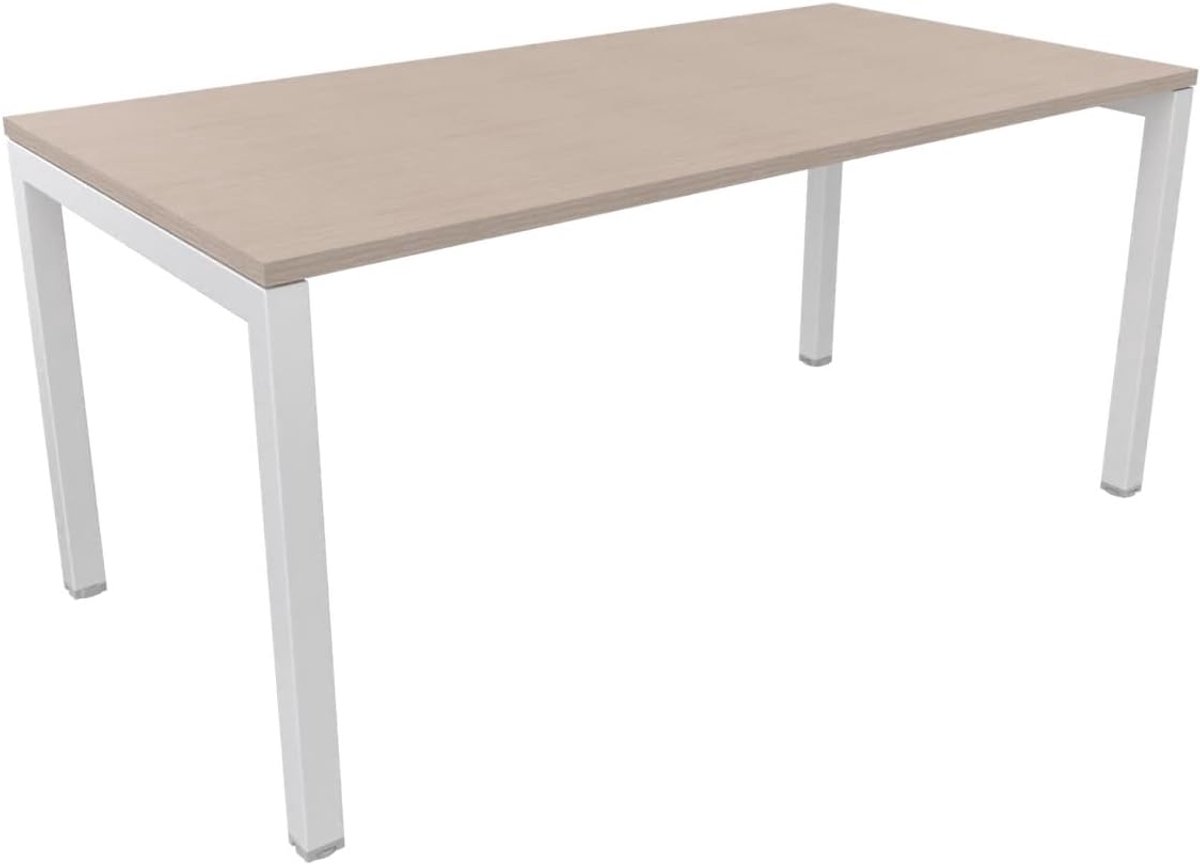 FBasic Desk Desk Desk White Metal Frame and Oak Sheet 160 x 80 x 74 cm - ShopVlot