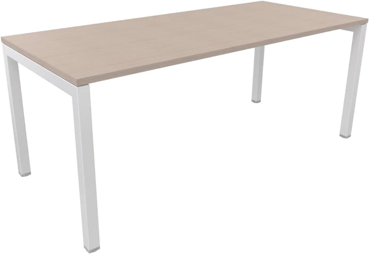 FBasic Desk Desk Desk White Metal Frame and Oak Sheet 180 x 80 x 74 cm - ShopVlot