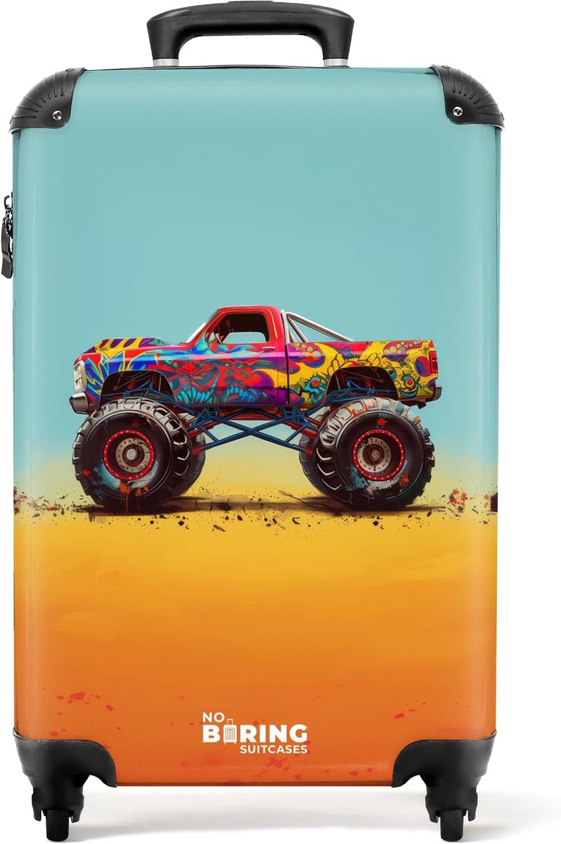 Hand luggage suitcase Travel suitcase with wheels Trolleys Children's suitcase in hand luggage-medium (Monster truck - ShopVlot
