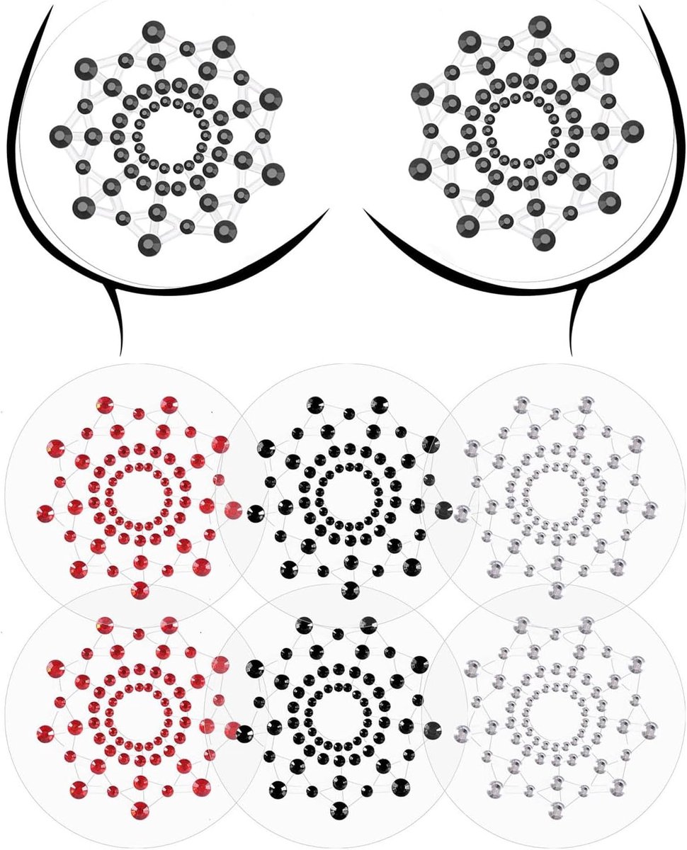 3 Pairs Crystal Nipple Stickers Sexy Nipple Stickers with Rhinestones for Nipple Jewellery for Carnival Flower Petals - ShopVlot