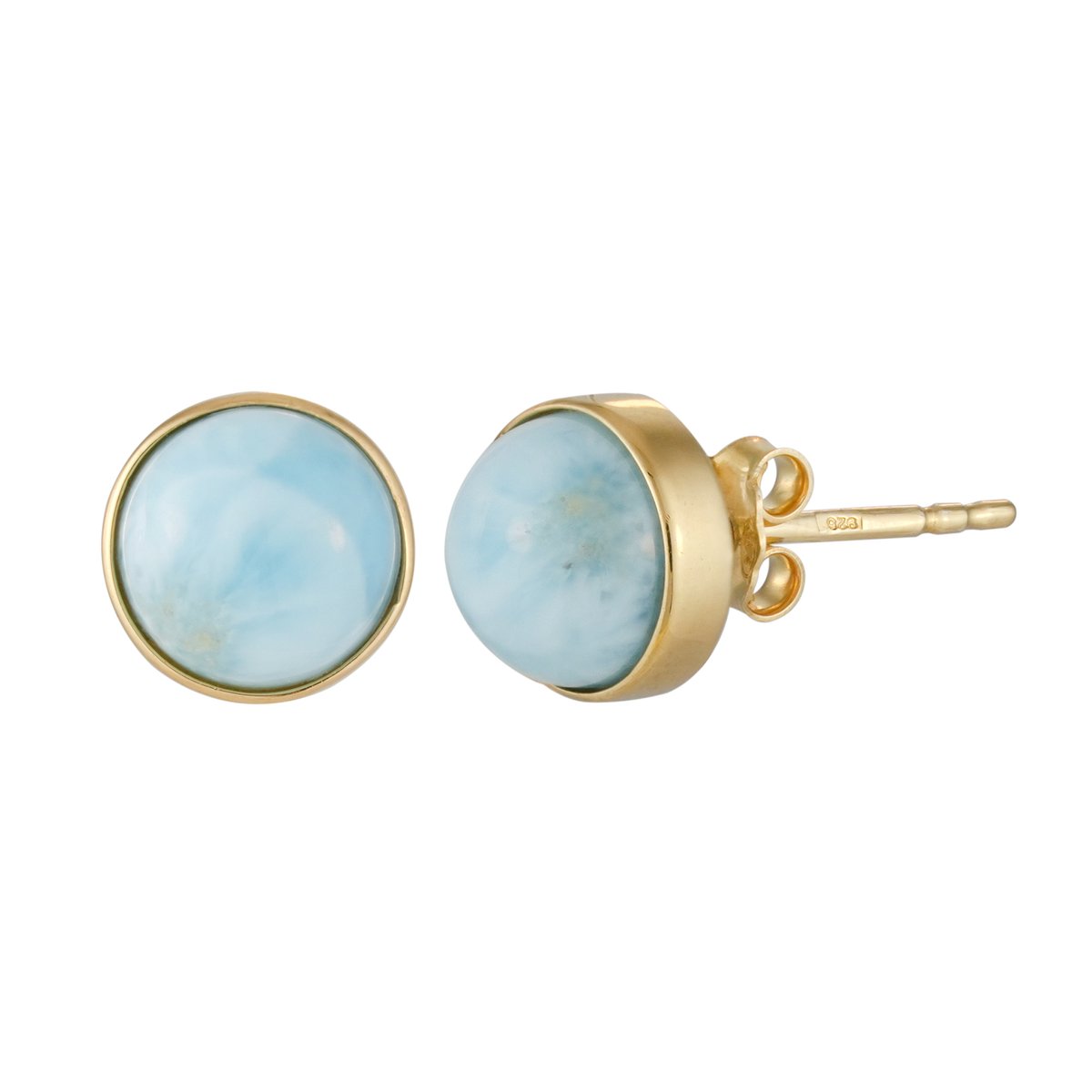 Cavill - Larimar Oorbellen 4,6 ct - Verguld 925 Sterling Zilver - Ronde Cabochon 8 mm - Tropische Elegante Oorstekers