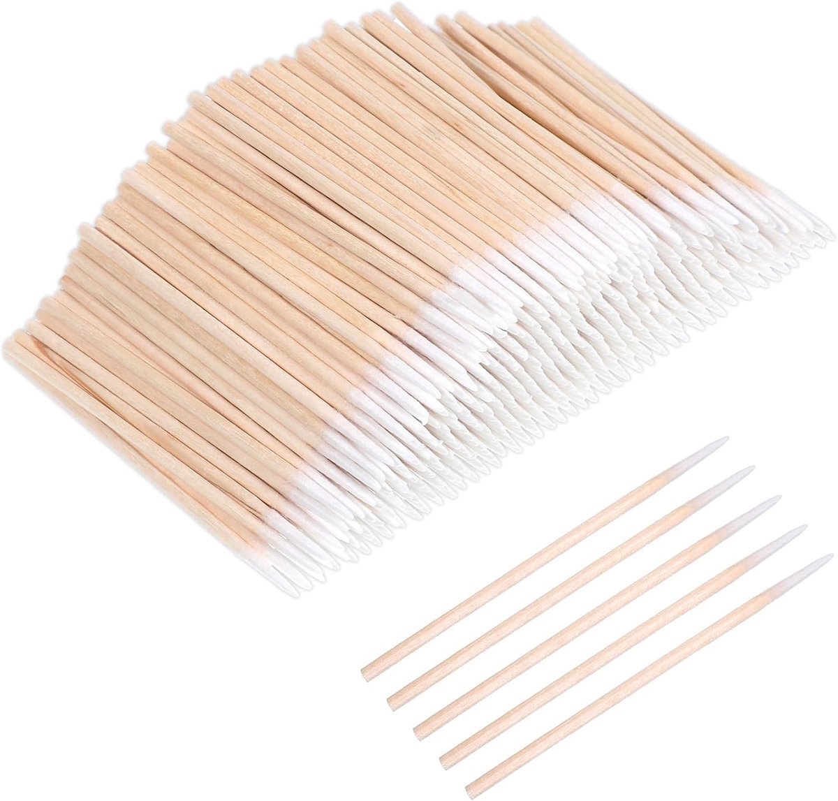 500 stuks wattenstaafjes met puntige punt, nauwkeurige microblading met houten handvat, applicators voor nagellak - ShopVlot